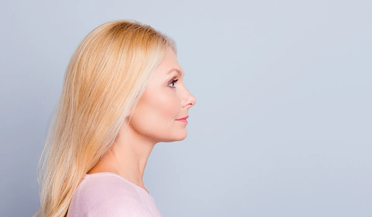 Side portrait of senior woman with youthful skin